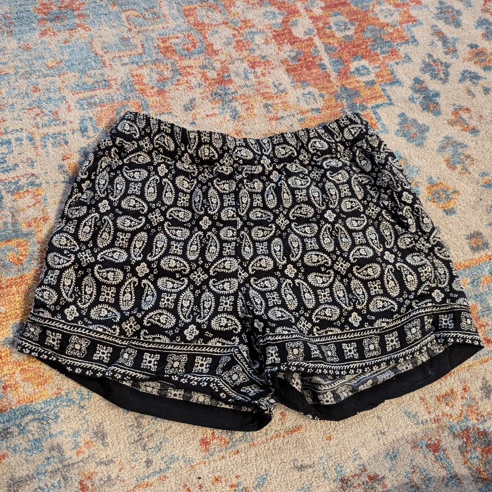 Madewell Women's XXS Bohemian Paisley Pull-On Shorts Black White 212